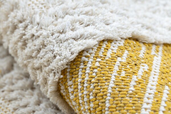 Covor ECO SISAL BOHO MOROC Caro 22312 franjuri - două niveluri de lână galben / cremă, covor reciclat
