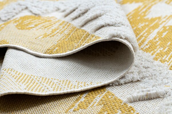 Covor ECO SISAL BOHO MOROC Caro 22312 franjuri - două niveluri de lână galben / cremă, covor reciclat