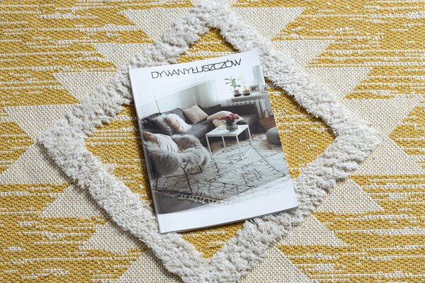 Covor ECO SISAL BOHO MOROC Caro 22312 franjuri - două niveluri de lână galben / cremă, covor reciclat