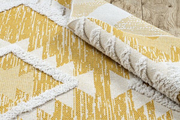Covor ECO SISAL BOHO MOROC Caro 22312 franjuri - două niveluri de lână galben / cremă, covor reciclat