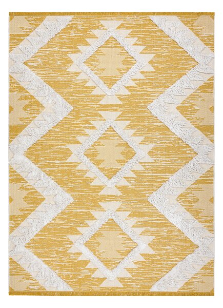 Covor ECO SISAL BOHO MOROC Caro 22312 franjuri - două niveluri de lână galben / cremă, covor reciclat