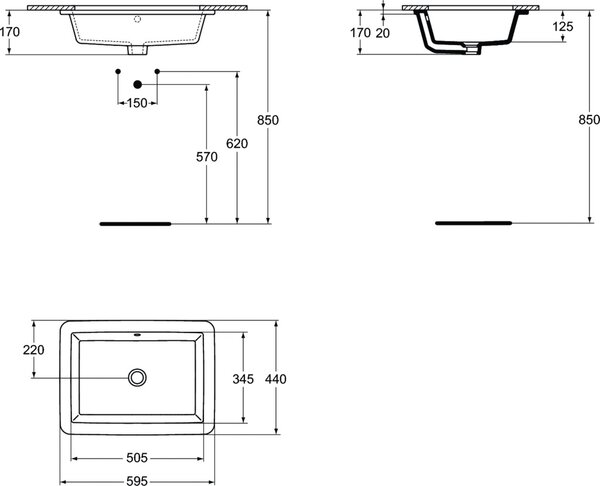 Ideal Standard Strada lavoar 59.5x44 cm dreptunghiular sub blat alb luciu K077901