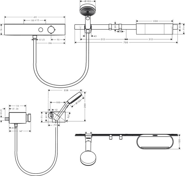 Hansgrohe WallStoris baterie de duș perete cu termostat negru 24250670