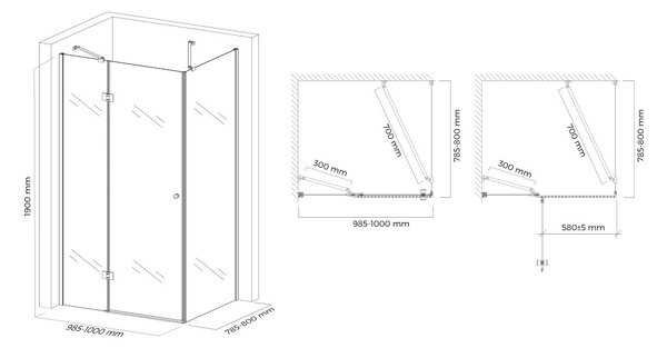 Hagser Gisa cabină de duș 100x80 cm dreptunghiular negru mat/sticlă transparentă HGR16000020