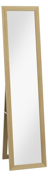 HOMCOM Oglinda cu Rama din MDF cu Picioare si Carlige pentru Utilizare pe Zid sau pe Perete, 37x40x155 cm, Culoare Lemn Natur si Transparent