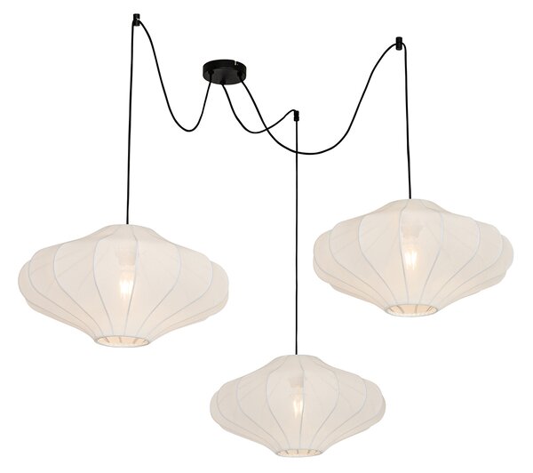 Lampă suspendată design alb mătase 50 cm 3 lumini - Plu