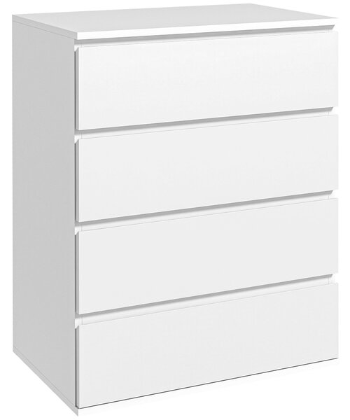 HOMCOM Comodă cu 4 Sertare, Organizator de Depozitare cu Ghidaje Metalice și Mânere cu Caneluri, 60x40x80 cm, Alb | Aosom Romania