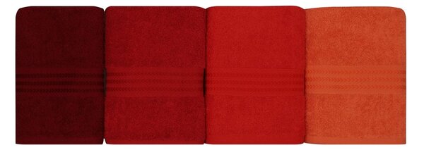 Set 4 prosoape baie Rainbow, 50x90 cm, material bumbac, rosu