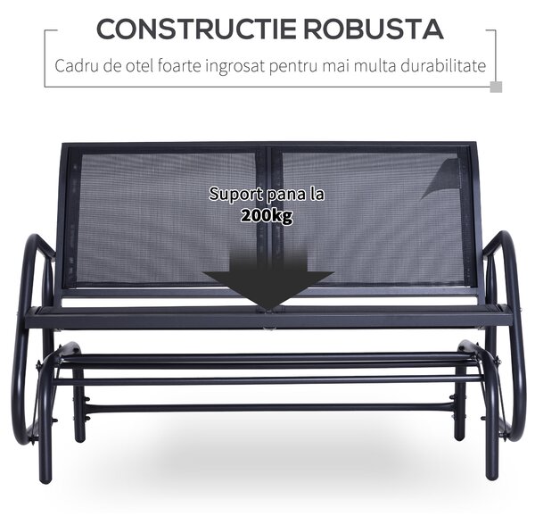 Outsunny Banca tip Leagan 2Locuri in Metal, Negru, 123x70x87cm | Aosom Romania