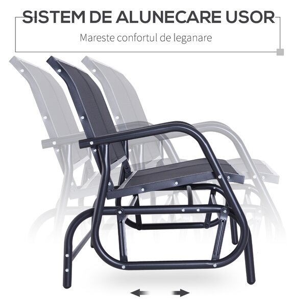 Outsunny Banca tip Leagan 2Locuri in Metal, Negru, 123x70x87cm | Aosom Romania