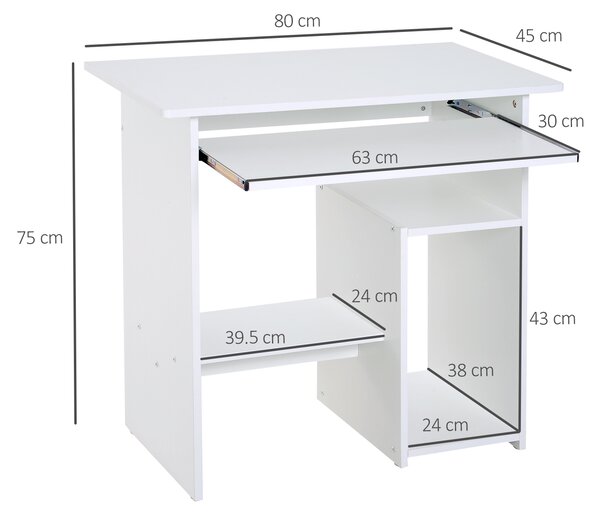 HOMCOM Birou Ergonomic Spațiu Optimizat, Alb, PAL/Metal, 80x45x75cm | Aosom Romania