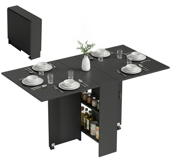 HOMCOM Masă Pliantă din Lemn cu Roți, pentru 4-6 Persoane, 75x140x75 cm, Negru | Aosom Romania
