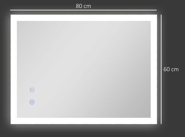 Kleankin Oglinda LED, Oglinda de Machiaj de Perete cu 3 Lumini, 800x600mm, Tactilă, Anti-Ceță, Montare Orizontală/Verticală | Aosom Romania