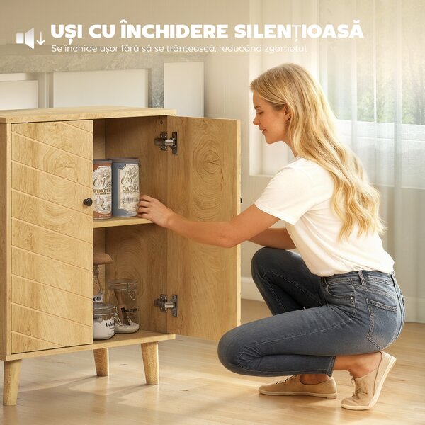 HOMCOM Dulap Vintage cu Uși Chevron Duble și Picioare din Lemn de Pin, Efect de Lemn Natural, Design Retro | Aosom Romania