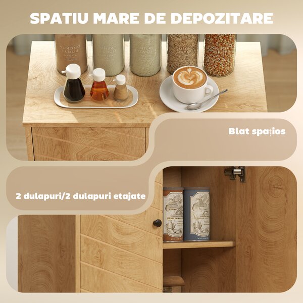 HOMCOM Dulap Vintage cu Uși Chevron Duble și Picioare din Lemn de Pin, Efect de Lemn Natural, Design Retro | Aosom Romania
