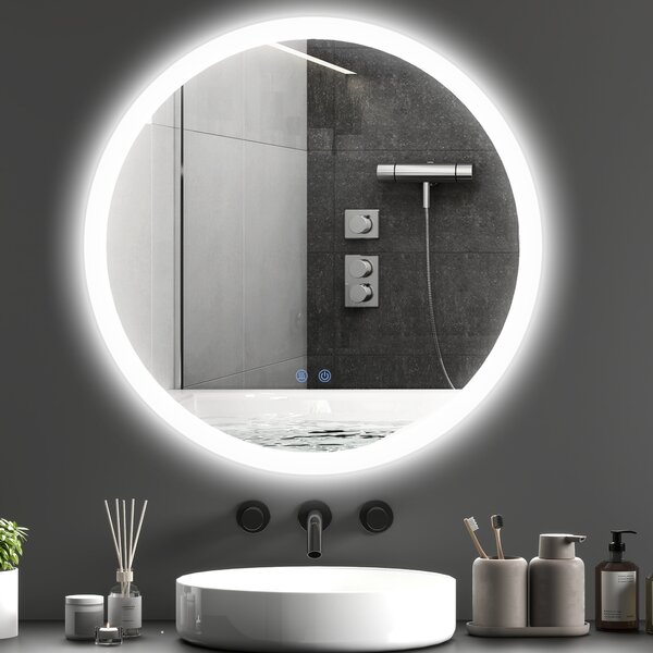 Kleankin Oglindă Rotundă LED pentru Baie, Reglabilă, 3 Temperaturi de Culoare, Anti-Ceță, 70cm | Aosom Romania