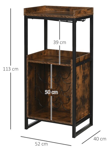 HOMCOM Dulap Vinuri Stil Industrial Suport 9 Sticle Pahare Rafturi 52x40x113cm Maro | Aosom Romania