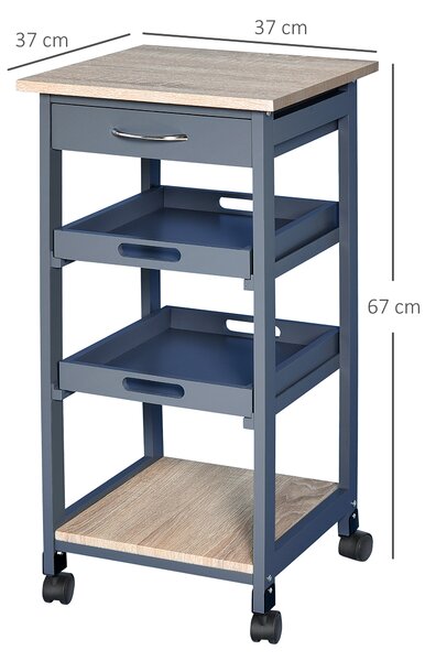 HOMCOM Carucior Bucatarie Sertar 2 Tavi Glisante Blat Fix Lemn Pin MDF 37x37x76cm Gri Stejar | Aosom Romania