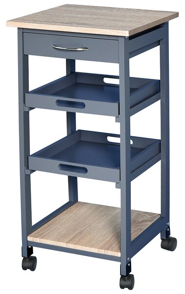 HOMCOM Carucior Bucatarie Sertar 2 Tavi Glisante Blat Fix Lemn Pin MDF 37x37x76cm Gri Stejar | Aosom Romania
