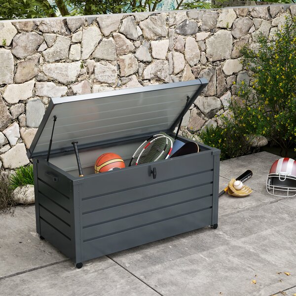 Outsunny Cutie de Depozitare pentru Exterior de 331 Litri cu Roți, Organizator Spațios din Oțel Galvanizat, pentru Terasă și Grădină | Aosom Romania