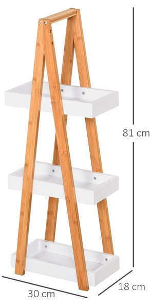 Kleankin Raft Baie cu 3 Rafturi din MDF și Bambus, Dulap Baie, 30x18x81 cm, Lemn | Aosom Romania