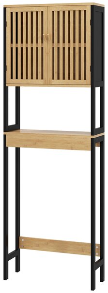 HOMCOM Dulap Baie cu Economie de Spațiu, Dulap Deasupra Toaletei cu 2 Uși și Raft Deschis, 60x21,5x172 cm, Lemn Natural | Aosom Romania