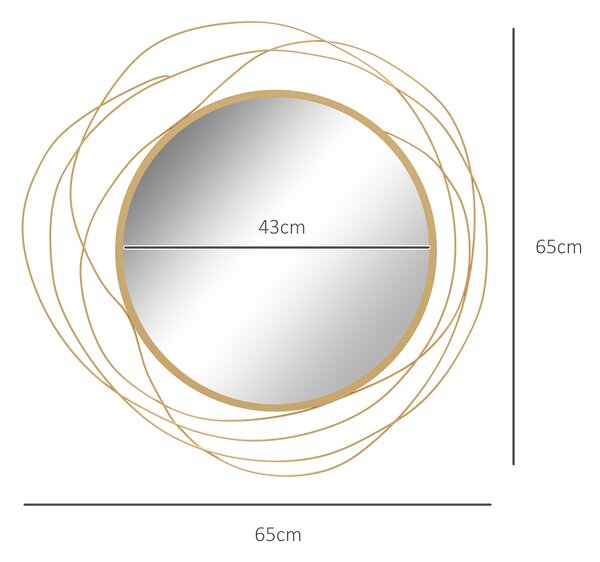 HOMCOM Decor Oglindă de Perete, Artă Metalică de Perete, Oglindă Rotundă pentru Living, Dormitor, Sufragerie, 65x65x1 cm, Auriu | Aosom Romania
