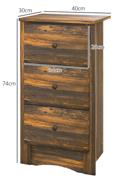 HOMCOM Noptieră cu 2 Sertare în Stil Rustic, Noptieră pentru Dormitor din Lemn, 40x30x74 cm, Maro | Aosom Romania