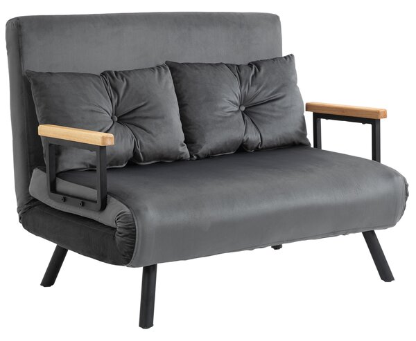 HOMCOM Canapea Pat de 2 Locuri cu Spătar Reglabil pe 5 Nivele și 2 Perne din Material Capitonat, 102x73x81 cm, Gri Închis | Aosom Romania