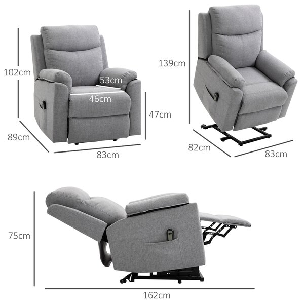 HOMCOM Fotoliu Electric, Reclinabil până la 160° cu Motor, Telecomandă și Suport pentru Picioare, 83x89x102 cm, Gri | Aosom Romania