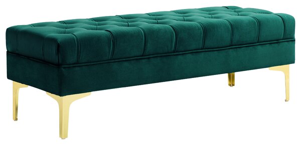 HOMCOM Bancă Hol, cu Husă Capitonată din Catifea cu Picioare Metalice pentru intrare, dormitor sau sufragerie, 118x45x42 cm, Verde | Aosom Romania