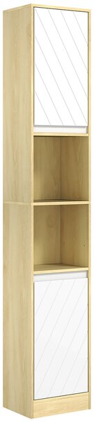HOMCOM Dulap Baie Înalt Spațios, Mobilier de Baie cu 2 Dulapuri și Rafturi Reglabile, 30x24x170 cm, Lemn Natural | Aosom Romania