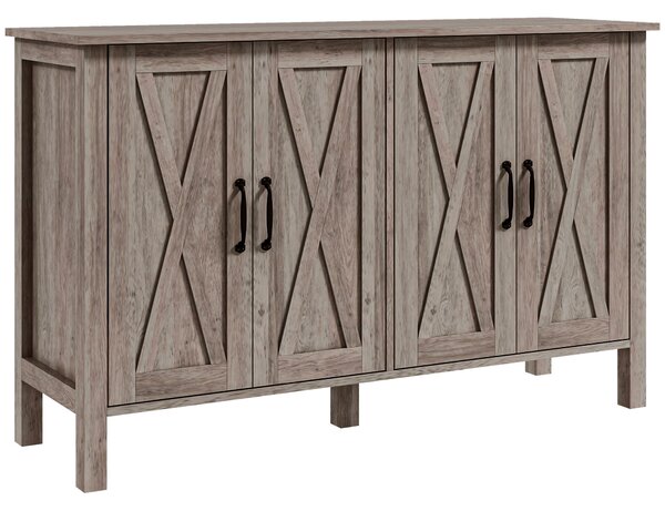HOMCOM Dulap în Stil Rustic cu 2 Rafturi Reglabile pentru Depozitare, Dulap pentru TV cu 4 Uși, 120x37x75 cm, Gri | Aosom Romania