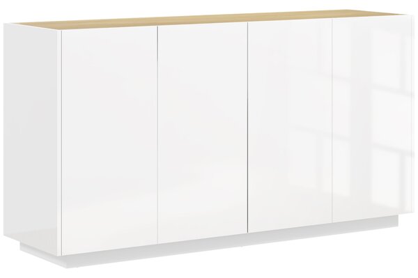 HOMCOM Bufet de Bucătărie cu Uși Amortizate și Rafturi Reglabile, pentru Sufragerie sau Living, 140x40x75 cm, Alb Lucios | Aosom Romania