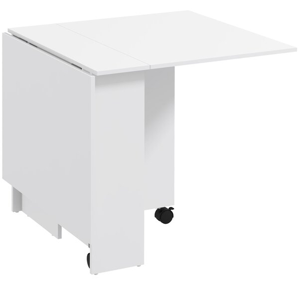 HOMCOM Masă Pliabilă și Extensibilă pentru 4-6 Persoane cu 2 Rafturi și 2 Roți, din Lemn și Metal, 140x80x74 cm, Alb | Aosom Romania