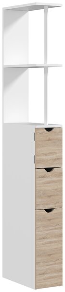 HOMCOM Coloană de Baie din Lemn cu Dulap, Rafturi și Sertare, 15x33x136 cm, Lemn Natural | Aosom Romania