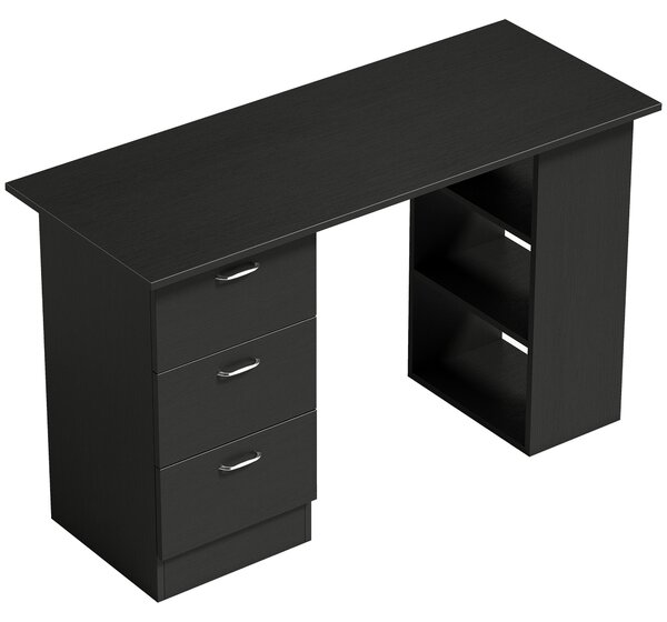 HOMCOM Birou de Calculator Modern, Masa de Lucru cu 3 Sertare și Raft pentru Depozitare, Design Elegant, Negru | Aosom Romania