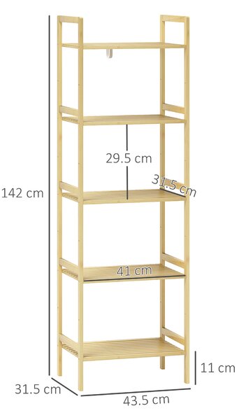 HOMCOM Raft de Depozitare pentru Baie cu 5 Niveluri, 43,5x31,5x142 cm, Lemn Natural | Aosom Romania