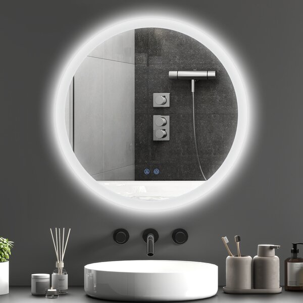 Kleankin Oglindă de Baie cu Lumină LED Reglabilă, Întrerupător Tactil, și Funcție de Memorie, Ø60x3 cm, Transparent | Aosom Romania