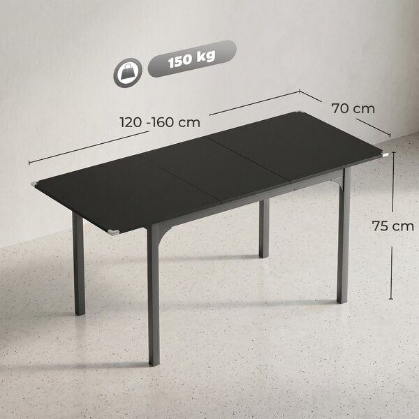 HOMCOM Masă de Grădină Extensibilă pentru 4-6 Persoane cu Picioare din Oțel, 160x70x75 cm, Negru | Aosom Romania