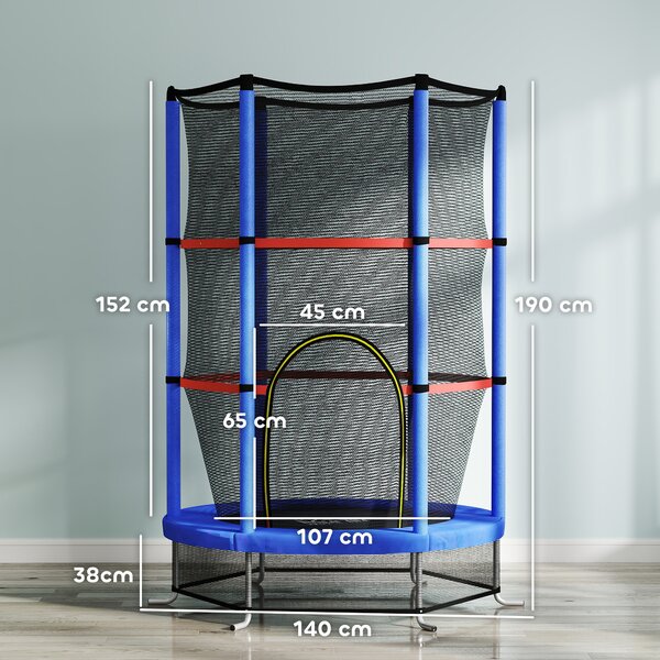 HOMCOM Saltea Elastică pentru Copii 3-6 Ani cu Plasă de Protecție, 6 Stâlpi și 3 Intrări, Ø140x190 cm, Albastru | Aosom Romania