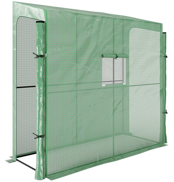 Outsunny Sera Inclinata Portabila 200x80x200cm cu 2 Usi Rulante Fereastra Plasa Verde | Aosom Romania