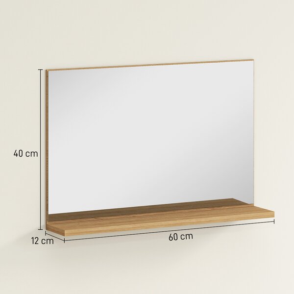 Kleankin Oglindă de Baie Modernă cu Poliță 60x12x40 cm, Lemn | Aosom Romania