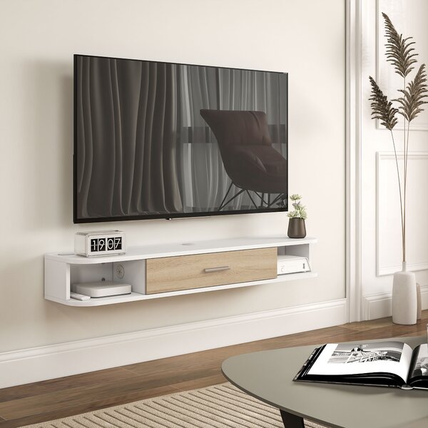 HOMCOM，Suport TV，Cu 2 Rafturi Deschise și Dulap cu Ușă Rabatabilă，MDF，120cm x 26cm x 16cm，Alb, gri | Aosom Romania