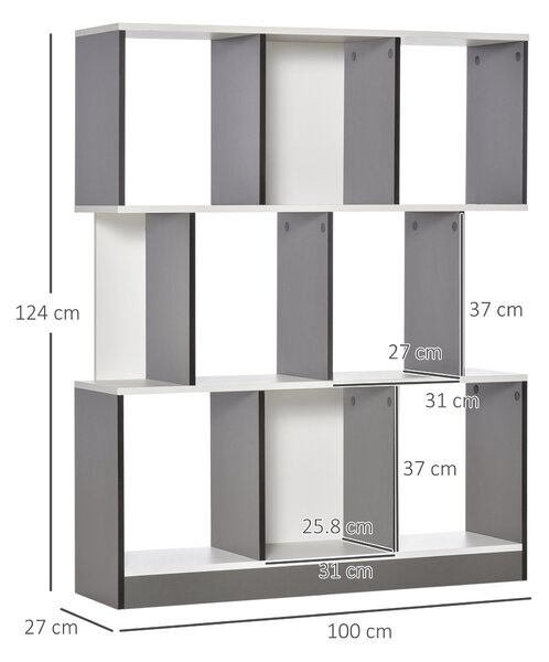 HOMCOM Bibliotecă Mobilă cu 8 Rafturi pentru Sufragerie și Dormitor, 100x24x124 cm, Gri Închis | Aosom Romania