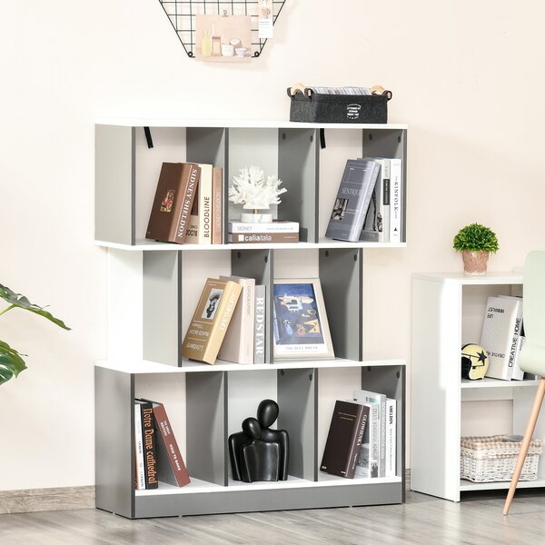 HOMCOM Bibliotecă Mobilă cu 8 Rafturi pentru Sufragerie și Dormitor, 100x24x124 cm, Gri Închis | Aosom Romania