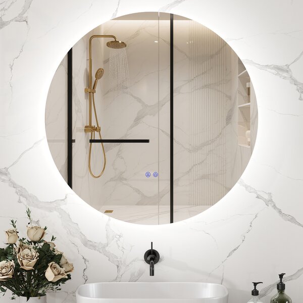 Kleankin Oglinda de Baie Rotunda cu Lumina LED in 3 Culori si intrerupatoare Touch, Ø70x3.5 cm, Transparent | Aosom Romania
