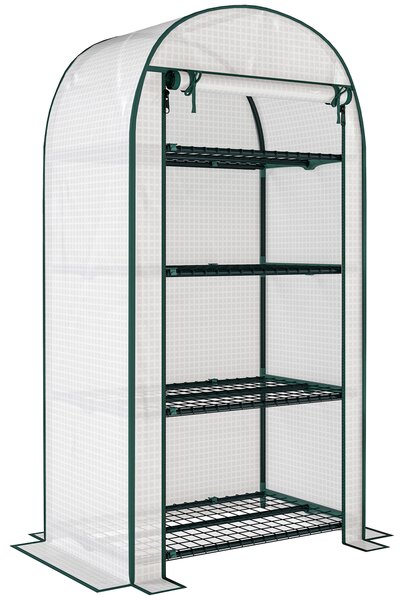 Outsunny Sera de Gradina cu Rafturi din Metal si Copertina din PE, Sera pentre Legume cu Usa Rulou 80x49x160cm, Verde | Aosom Romania