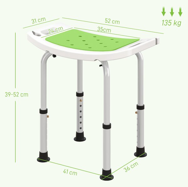 HOMCOM Taburet pentru Duș din Aluminiu și Plastic Antiderapant, Reglabil 6 Niveluri 39-52cm, Verde | Aosom Romania