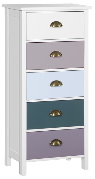 HOMCOM Comodă pentru Dormitor cu 5 Sertare Colorate, cu Mânere Metalice, 45x30x95.4 cm, Multicolor | Aosom Romania